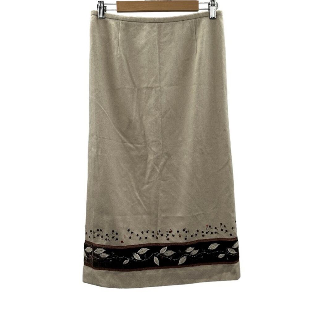 Vintage Ann Taylor Wool Blend Leaf Fall Autumn Embroidered Maxi Skirt Size 10P
